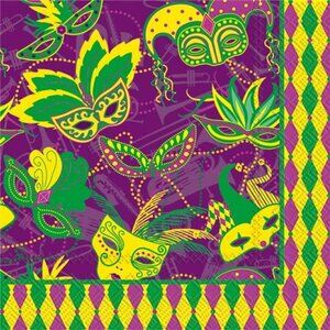 2 IHR Cocktail Beverage Paper Napkins, 5" x 5", Mardi Gras set of 2